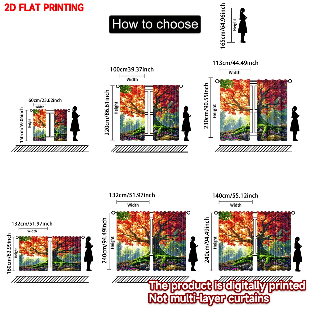 2D düz baskı 2 adet Perde Perd - Family Tree Print incelemesi ve fiyatı